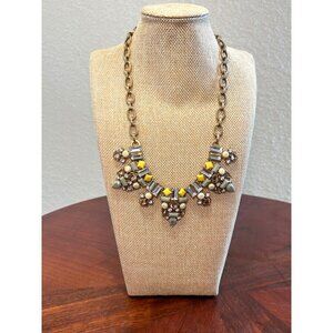 J. Crew Brass Tone Multicolor Rhinestone Statement Necklace
